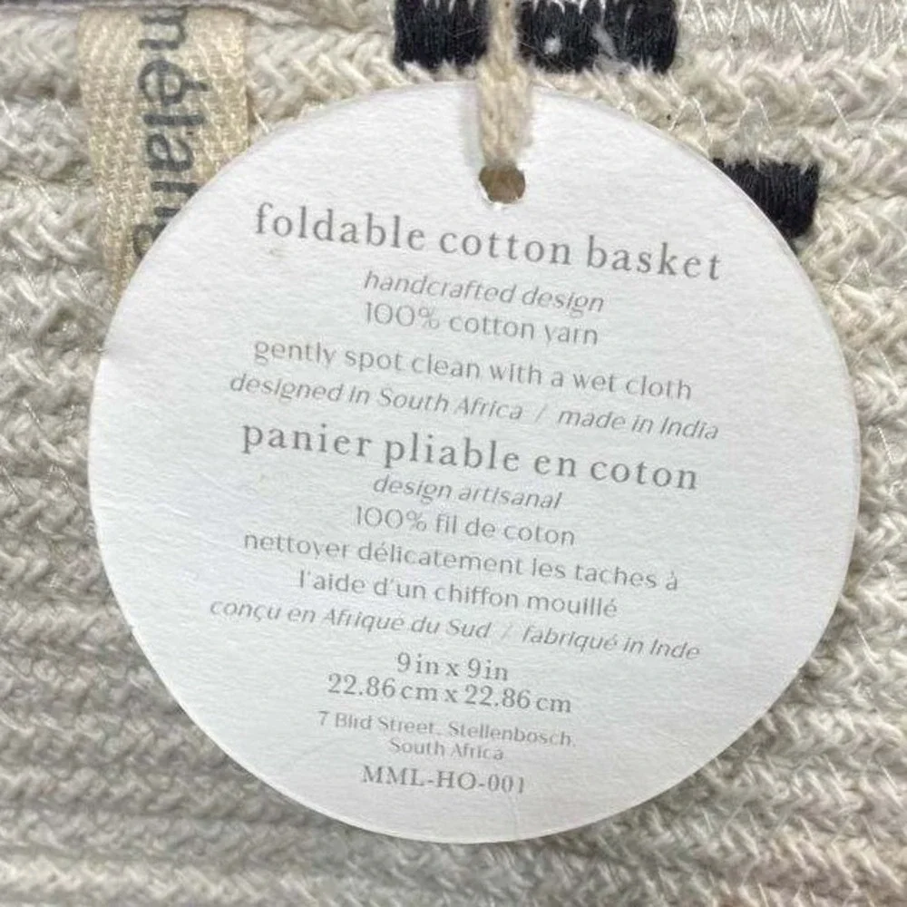 NWT Mia Melange Woven‎ Cotton Rope Basket Colorblock Black Cream Crafted Decor